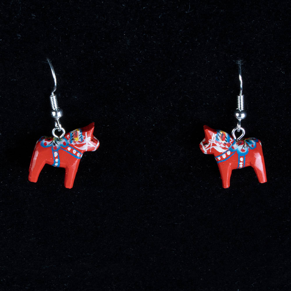 Earrings - Red Dala Horse (wood) - 1.5cm