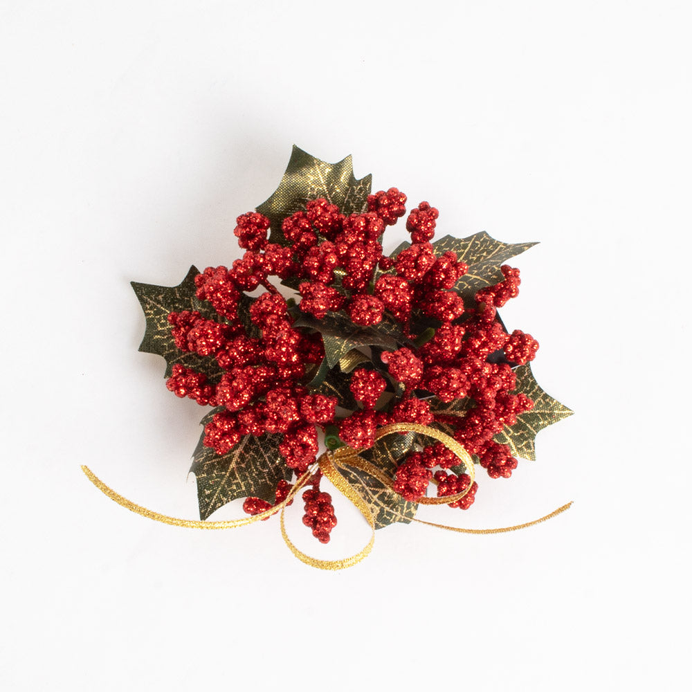 Candle Ring - Holly w/ Wheat Ribbon