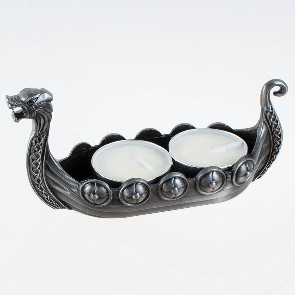 Pewter Viking Ship with Tea Lights