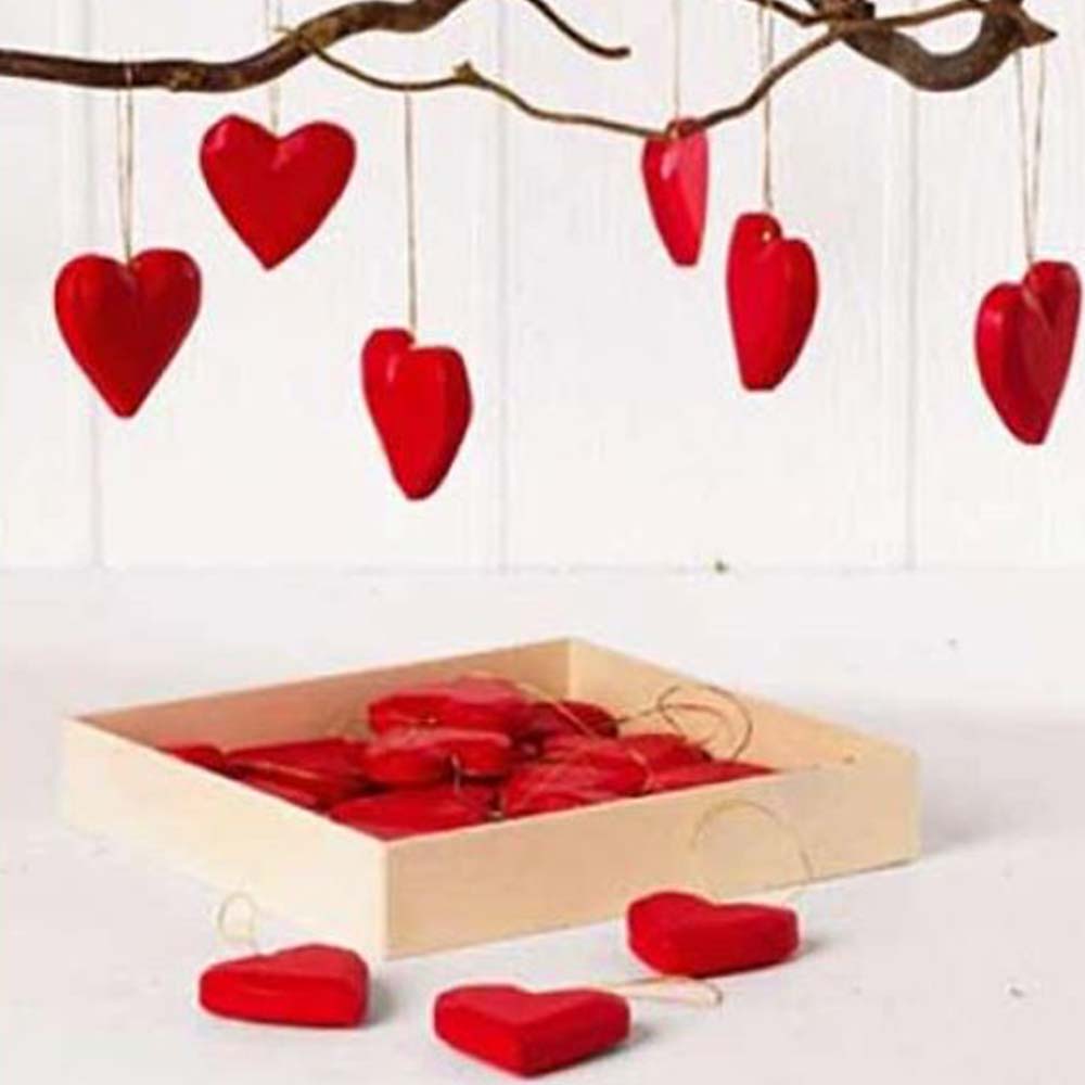 Ornaments - Red Wood Hearts, box of 24