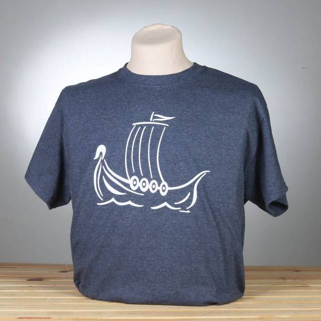T-Shirt - Viking Ship, heathered navy