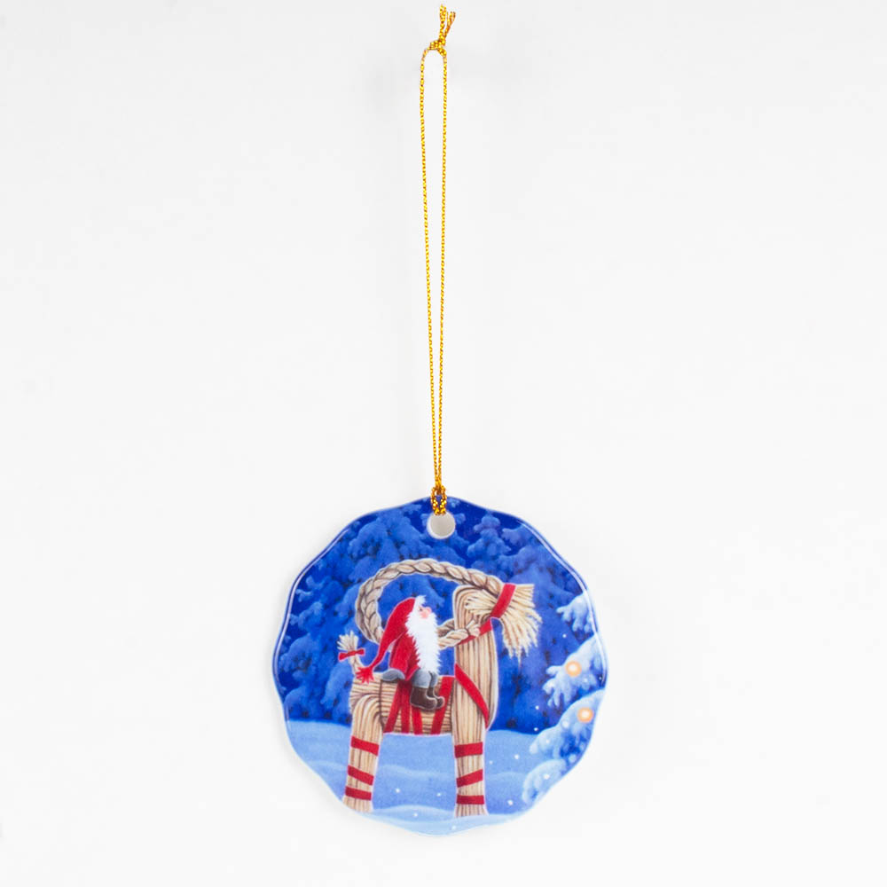 Handcrafted Porcelain Ornament - Tomte on Goat