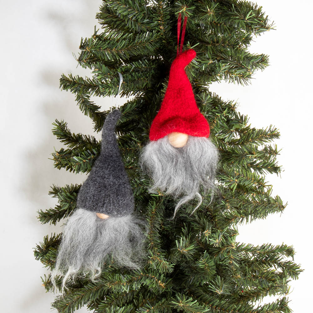 Ornament - Handcrafted Gray Felted Hat Tomte - Thumbnail 5