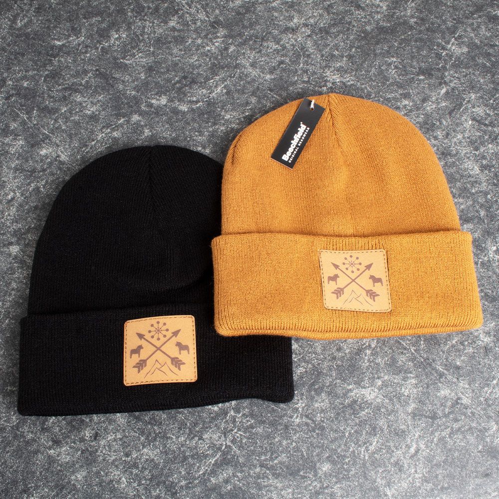 Beanie Hat With Leather Swedish Patch