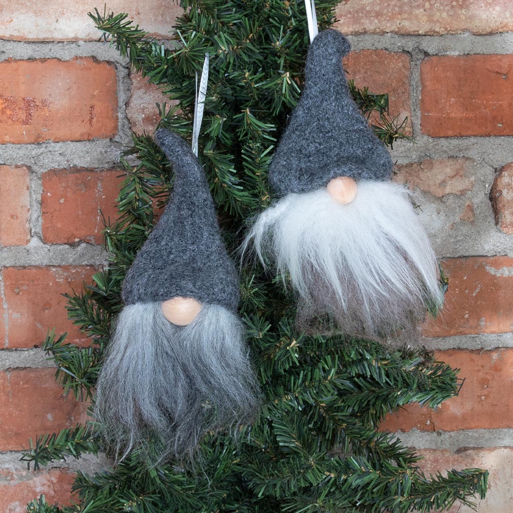 Ornament - Handcrafted Gray Felted Hat Tomte - Thumbnail 3